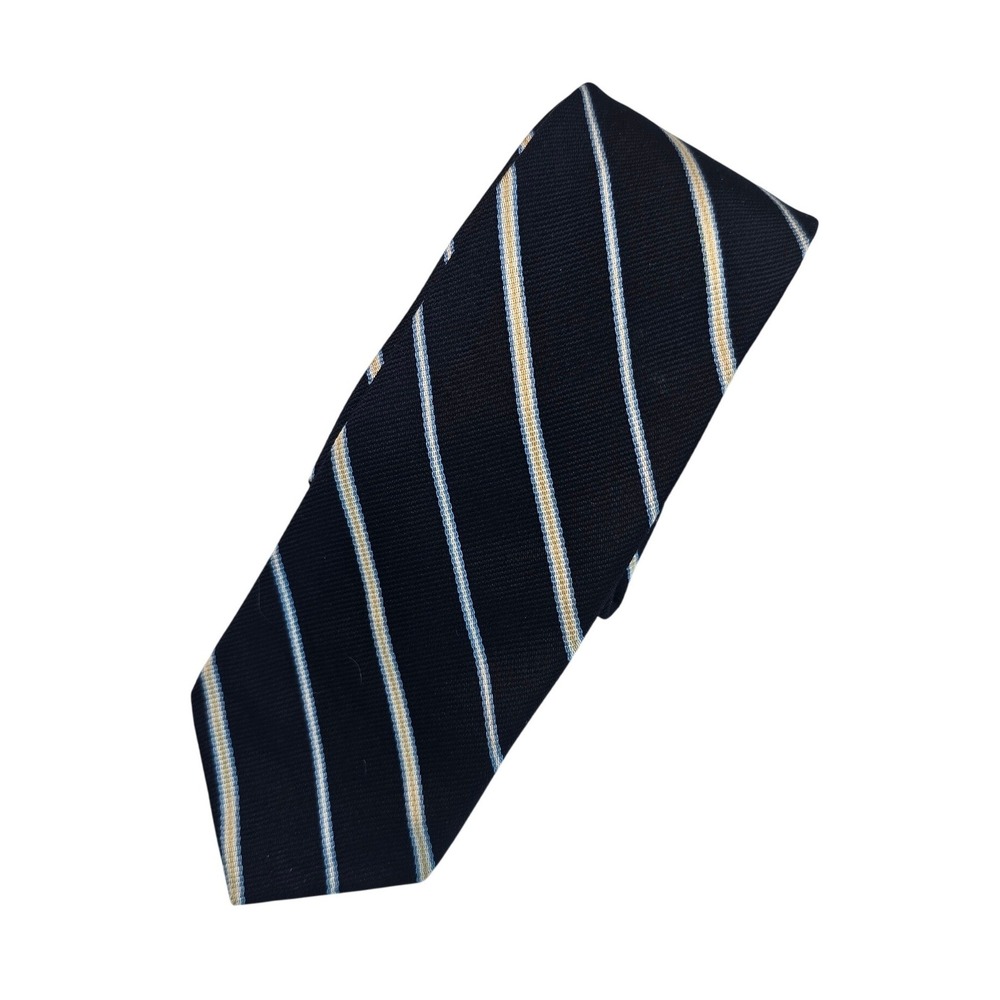 Bert Pulitzer Mens Navy Blue Gold Striped Silk Necktie 57 Inch Classic Tie EUC